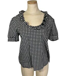 J. Crew women's shirt 8 black white patterned short sleeve ruffle hem cotton